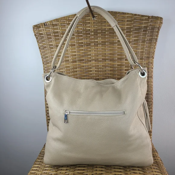 Borse In Pelle Cream Soft Pebbled Leather Shoulder Tote Bag Purse Made In Italy - Picture 3 of 16